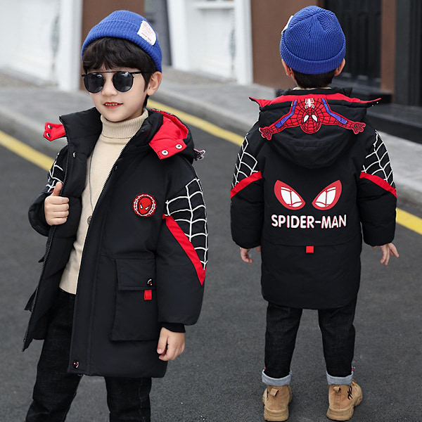 Spider-Man hettejakke for barn Varm vinterfrakk Svart Black 160cm(11-12 years)