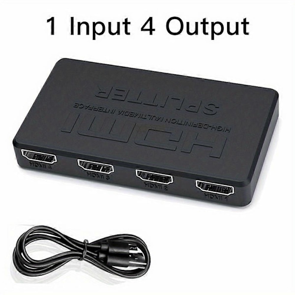 4K HDMI Splitter - 1x4 Video Distributor til PC og Laptop - 1080P Display Duplikering Adapter - Effektiv Forbindelse