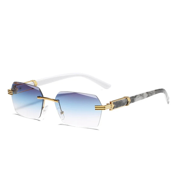 2024 Lyxiga märkesdesigner Diamantslipade Ramlösa Solglasögon Kvinnor Trä Färg Ram Liten Rektangel Män Solglasögon med Anpassad Logotyp C8 2024 New Rimless Sunglasses