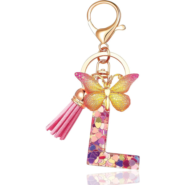 Alkukirjaimen avaimenperät naisille Tassel Butterfly Pink Purple Cute Auton avaimenperä lompakkoon Käsilaukut Reppu AZ Pink L