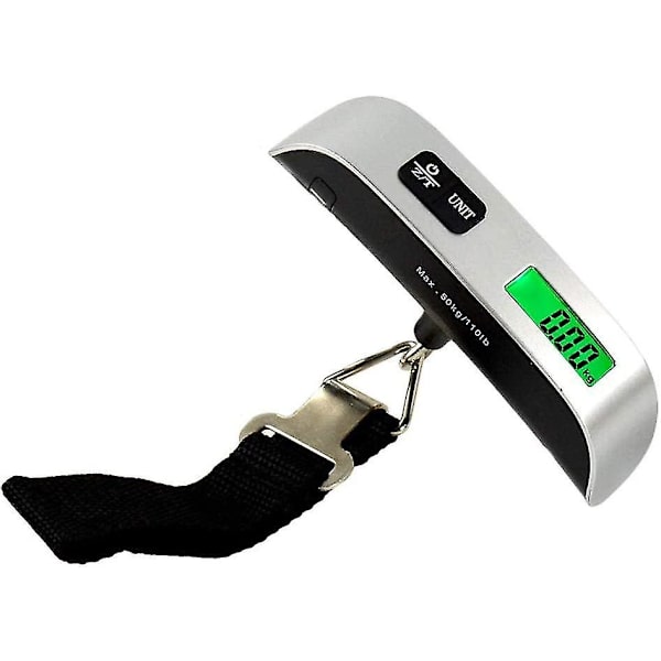 Bærbar Digital Rejsevægt til Lommeformat med LCD-baggrundsbelysning og Rem til Kuffert, 50 kg