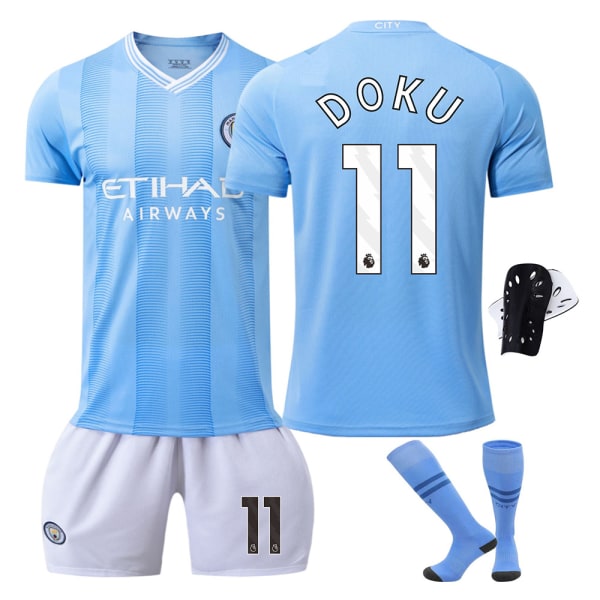 23-24 Manchester City hjemmebanetrøje nr. 9 Haaland 17 De Bruyne 10 Grealish fodbolduniform korrekt version af boldtøjet No. 11 Protective Gear with Socks 28#