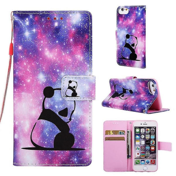Kompatibel med Iphone Se 2020/ 8/ 7 Fodral Läder Flip Cover med Kortplats Stativ Mönster - Panda null none