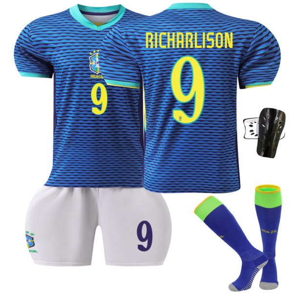 2024 America's Cup fotbollströja set Brasilien bortaställ blå nr 10 Neymar tröja 20 Vinicius Size 10 with socks #3XL