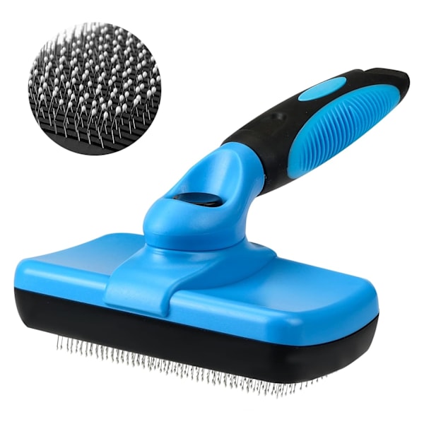 Dog and Cat Grooming Brush - Slicker Brush for Shedding Dogs and Indoor Cats, Self-Cleaning (Blue)