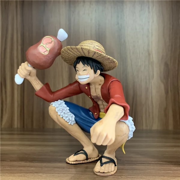 NAA One Piece Luffy Knelende Spiser Kjøtt PVC Actionfigur Monkey D Luffy Statue Zoro Sanji Kaidou Samlemodell Dukke Leker Gave