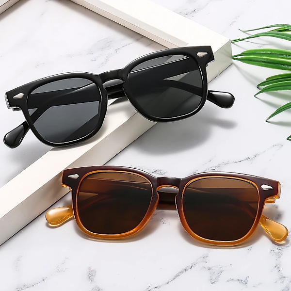 Uusi tulokas Unisex Retro Square aurinkolasit Brändilogo Mukautetut aurinkolasit 2024 Vintage riisi niitti pyöreä kehys aurinkolasit Black  -Black