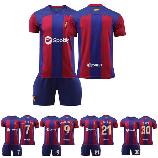 Ny Barcelona fotbollströja 23-24 nr 9 Lewandowski 7 Dembele 8 Pedri 30 Gavi nr 10 Messi tröja Size 9 with socks XXL