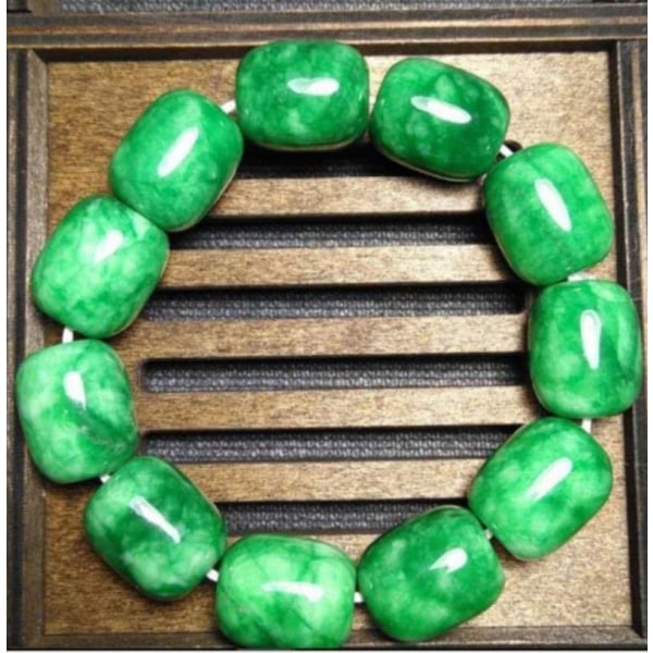 Äkta Natural Jade Armband Jadeite runda stenpärlor Elastisk