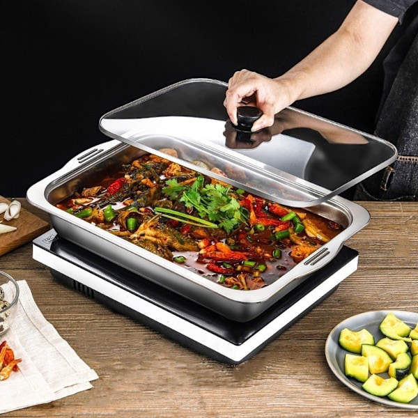 Rustfritt stål matbrett med håndtak Rustfritt holdbart matlagringsskuff for hjemmekjøkkenet Large Tray
