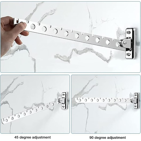 Vægmonteret Tøjstativ, Sæt af 2 Rustfrit Stål Foldbar Tørrestativ Krog Hanger 37cm