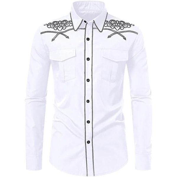 Herrar Western Cowboy Skjorta Mode Slank Passform Design Vit 1 White 1 M