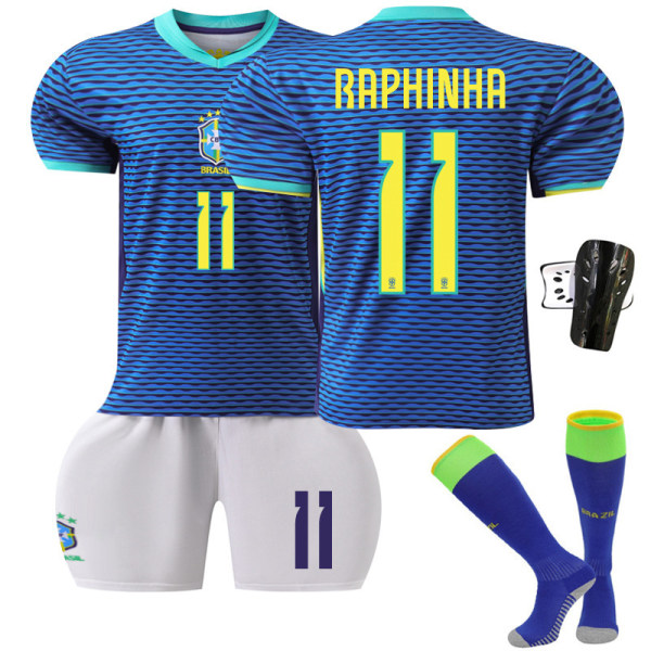 2024 America's Cup fotbollströja set Brasilien bortaställ blå nr 10 Neymar tröja 20 Vinicius No. 11 with socks + protective gear #2XL