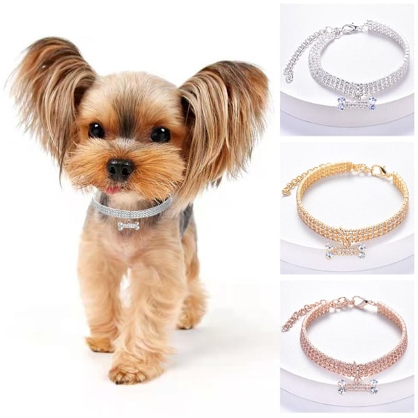 Halsband för husdjur, hund, zirkonben, halsband, roséguld Rose Gold M