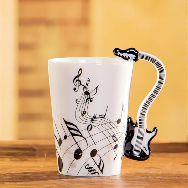 Kreativ musikkrus fiolin stil gitar keramikkrus kaffe te melk notesystem kopper med håndtak kaffekrus nyhetsgaver (svart elektrisk gitar) black