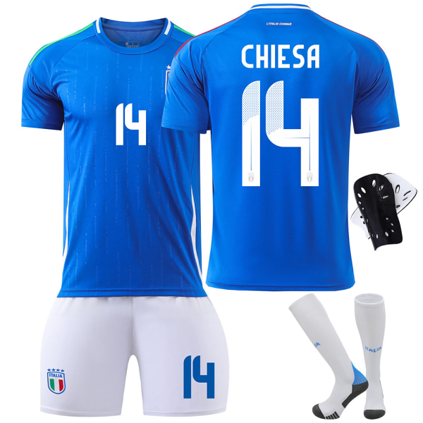 24-25 Europeiska cupen italiensk fotbollströja nr 14 Chiesa 18 Barella 3 Dimarco tröjset Home No Num + Socks & Gear Size M