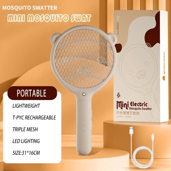 bärbar mini Elektrisk myggfladdermus/elektronisk insektsdödare/uppladdningsbar myggracket med insektsdödare white