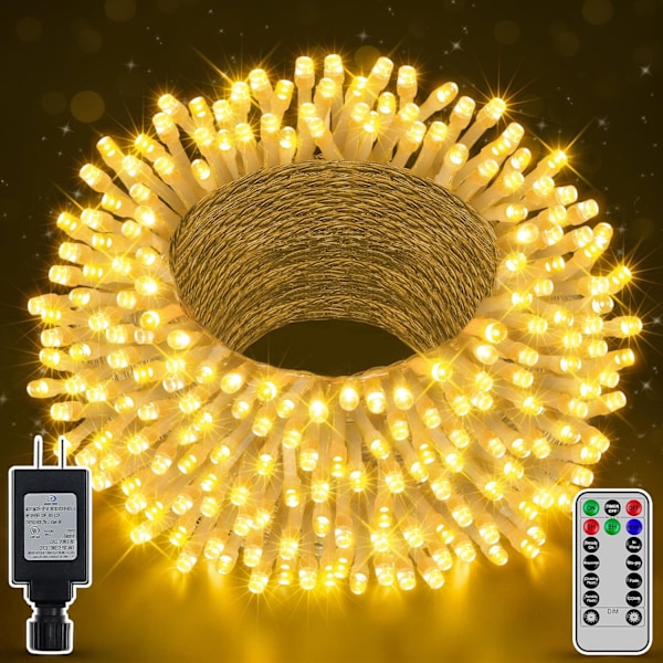 shineshine 197FT 600LED Utendørs Julelys Vanntette 8 Lys Hvit White 400 LEDs