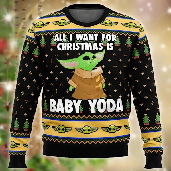 The Mandalorian og Grogu Baby Yoda Stygg Julebgenser 2024 God Jul Menn Pullover Høst Vinter Star Wars Damtrøje stil 13 style 13 4XL