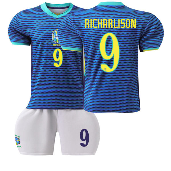 2024 America's Cup fotbollströja set Brasilien bortaställ blå nr 10 Neymar tröja 20 Vinicius No. 10 with socks + protective gear #24