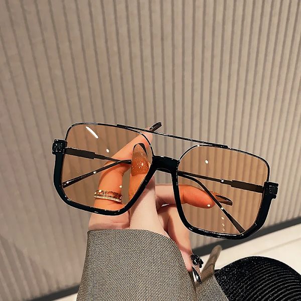 Fashion Custom plastic Luxury Vintage Solbriller 2024 Square Metal Half Rimless Solbriller Dobbelt Bro Uregelmæssige Solbriller C5 Fashion