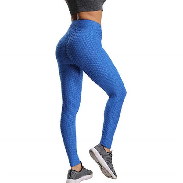 Leggings för kvinnor, rumplyftande byxor för kvinnor, hög midja, magkontroll, träningsyogabyxor för kvinnor, persikohöft, sportleggings för flickor XL (blå)