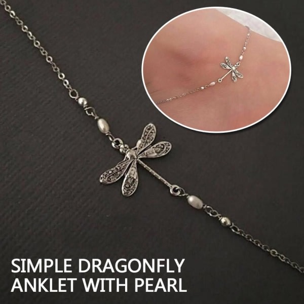 Silver ankelband Dragonfly Faux Pearl Dangle anklet