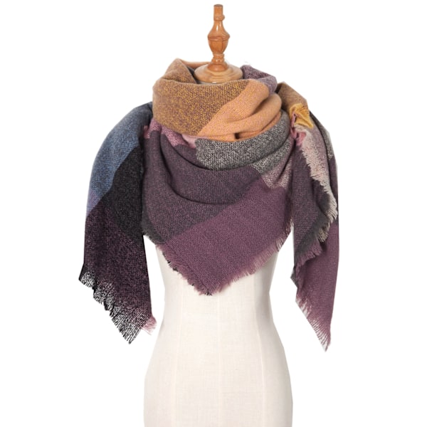 Vinter skjerf for kvinner, trekantstrikket skjerf, avslappet pledd i rutete stil, pashmina sjal og omslag for kvinner