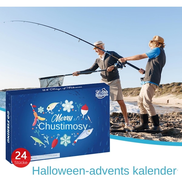 Fiskekalender 2024, fiskeutstyr adventkalender, julefiske agn nedtellingskalender, 24 dager med overraskelsesgaver for fiskeentusiaster B