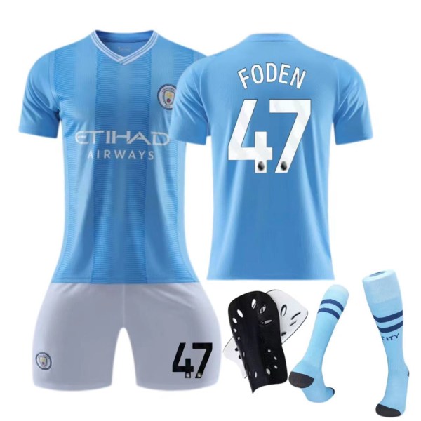Manchester City 23-24 hjemmebanetrøje nr. 9 Haaland dragt børne- og voksensportsfodbolduniform No. 17 socks + protective gear 16
