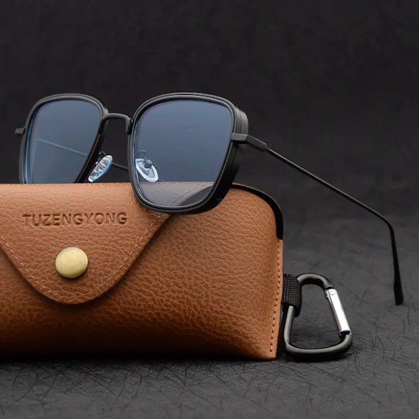TUZENGYONG Nye Steampunk Solbriller Mote Menn Kvinner Merke Designer Vintage Firkantet Metallramme Solbriller UV400 Briller T02840 C5 T02840 C5 2.Brown glasses case