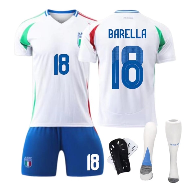 24-25 Italien bortaställ nr 14 Chiesa 18 Barella barn vuxen kostym fotbollströja Size 18 socks + protective gear 26