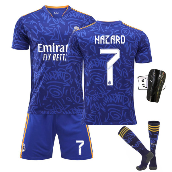 21-22 Real Madrid udebane kongeblå nr. 9 Benzema trøje nr. 20 Vinicius 10 Modric 8 Kroos Size 7 with socks + protective gear XL#