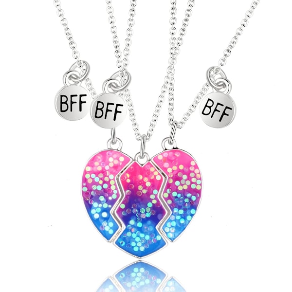 3pcs BFF Necklace Best Friends Friendship Chain Necklace Birthday Gifts Chain Pendant Gifts for Girls (Pink and Blue)