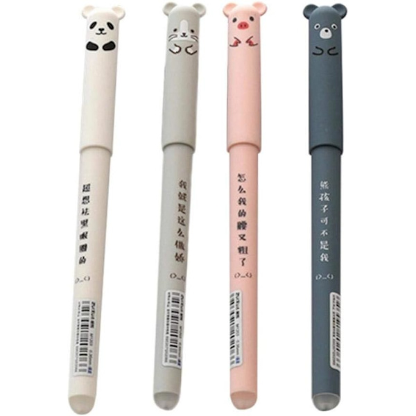 4 st Gelpennor 0,35 mm Svart Bläck Djur Gelpen Suddbar Gris Panda Mus Björnen Penna Kawaii Penna för Skola Kontor Pappersvaror Studenter