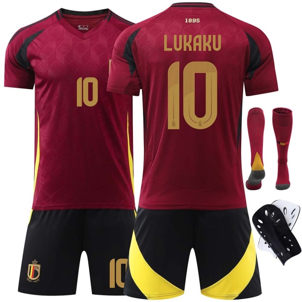 2024 Belgien EM-tröja nr 7 De Bruyne fotbollströja 10 Lukaku 25 Doku lagtröja No. 10 socks + protective gear XXL