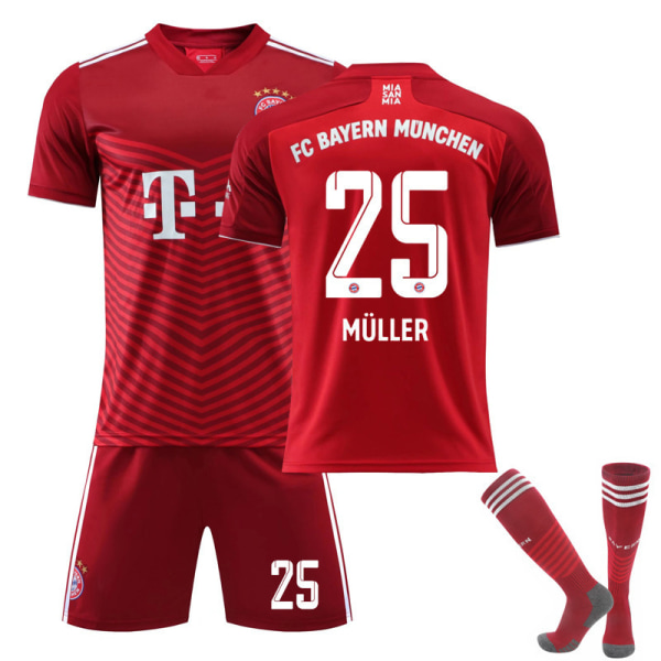 21-22 Bayern röd hemma nr 9 Lewandowski tröja set nr 25 Muller nr 10 Sane fotbollsdräkt Bayern home number 25, with socks 22#