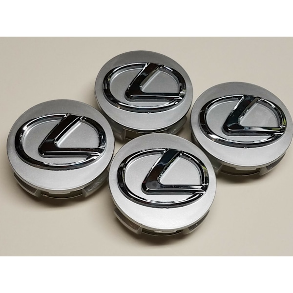 4-pack navkapslar för Lexus, 62 mm, navkapslar i plast med Lexus-logotyp - grå