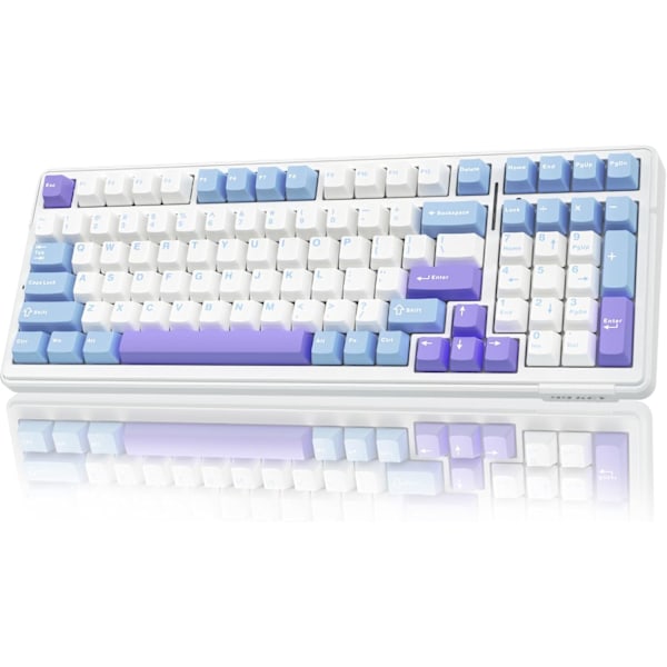 Mechanical Gaming Keyboar，BT5.0/2.4GHz/USB-C Hot Swappable Custom Keyboard,Pre-lubed Switches RGB Keyboard for PC/Tablet/PS/Xbox,Blue&Purple