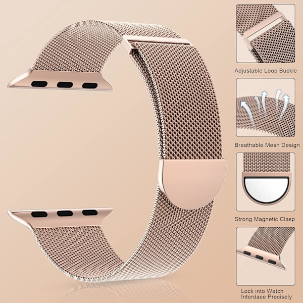 Naisten ja miesten mesh-teräsverkkosilmukka magneettilukolla iWatch-rannekkeiden vaihtoon (45mm/44mm/42mm/49mm, sateenkaari).