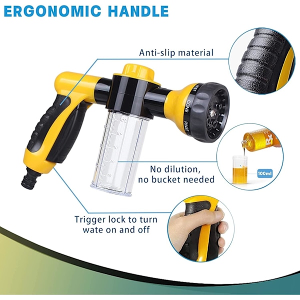 Skumsprøjte til haveslange, højtryksdyse med 9 sprøjteindstillinger