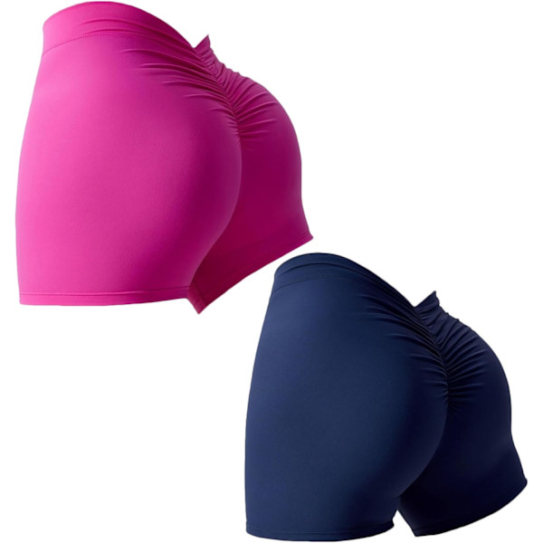 2 kpl V-selkä shortsit, V-selkä röyhelö shortsit jooga korkea vyötärö saumattomat shortsit harjoitus scrunch shortsit naiset (Väri: C, Koko: Medium)