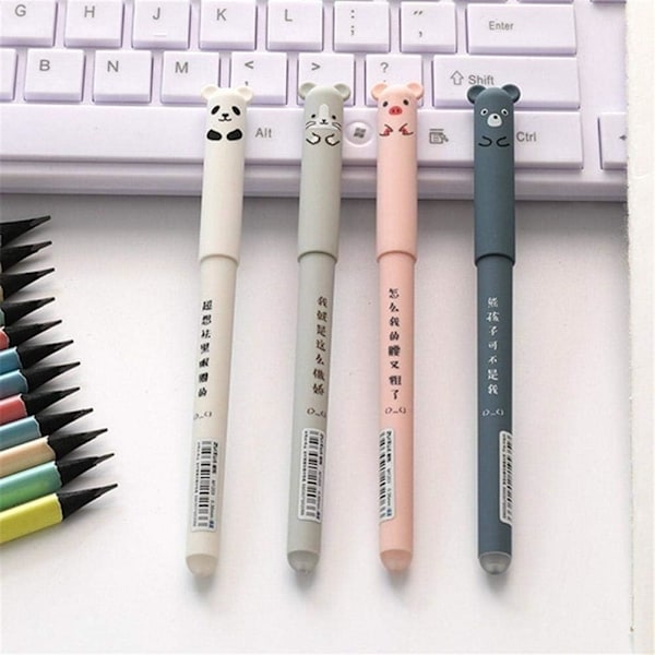4 stk Gelpenner 0,35 mm Svart Blekk Dyr Gelpenner Slettbare Gris Panda Mus Bjørn Pen Kawaii Penner for Skole Kontor Rekvisita Studenter