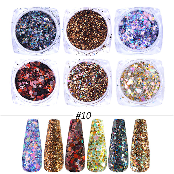 6 kpl Kynsi Tarrat Värit Glitter Set Syksy ja Talvi Timantti Roskakori Pink Champagne Sekvenssit Kynsi Glitter Kynsi J color