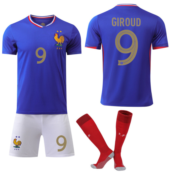 2024 Europacup Frankrike hemmatröja nr 10 Mbappe fotbollsdräkt 9 Giroud 11 Dembele 7 Griezmann Size 9 with socks #3XL