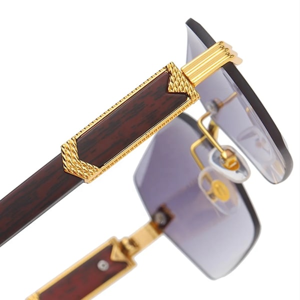 2024 Uusi brändi Metalli Timanttileikatut Aurinkolasit Luxury Miesten Aurinkolasit Kehyksettömät Neliönmuotoiset Puunväriset Pienet Aurinkolasit Naisten Varjo Lasit Gold/Blue Rimless Style Sunglasses