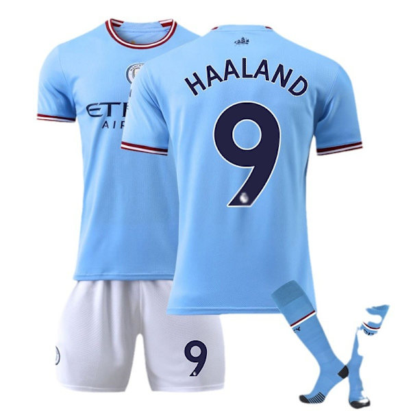 22-23 Manchester City koti jalkapalloasu setti nro 17 De Bruyne nro 9 Haaland 47 Foden 7 Sterling paita Size 9 with socks #16