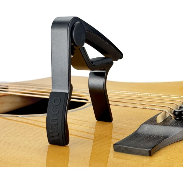 Gitar-Capo for akustiske og elektriske gitarer med 5 plukker gratis, svart Black