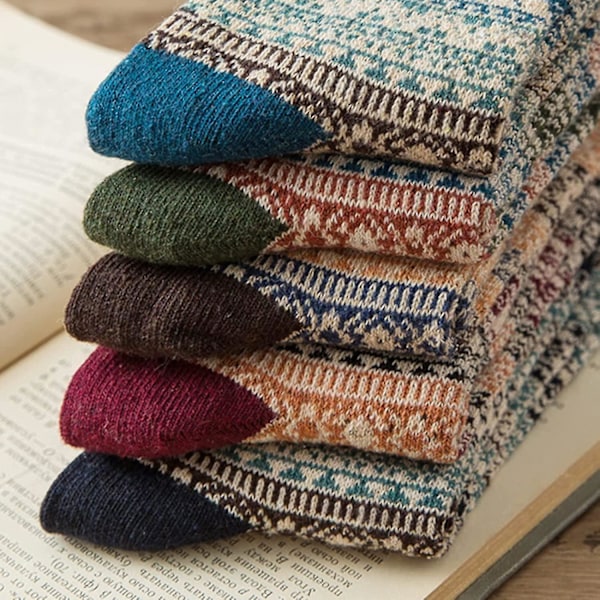 5 par damsockor i ull, vintervarma ullsockor, tjocka stickade sockor, vandringsstrumpor, varma tjocka mjuka mysiga sockor