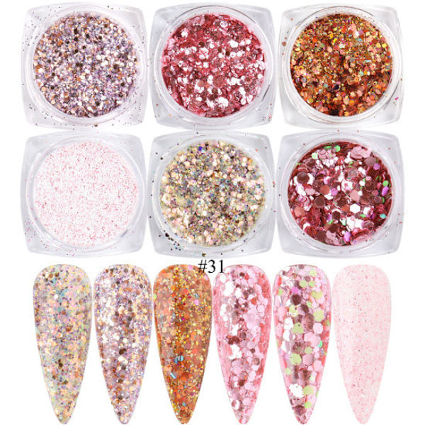 6 st Nagelstickers Färger Glitter Set Höst och Vinter Diamant i Papperskorgen Rosa Champagne Pailletter Nagel Glitter Nagel X color